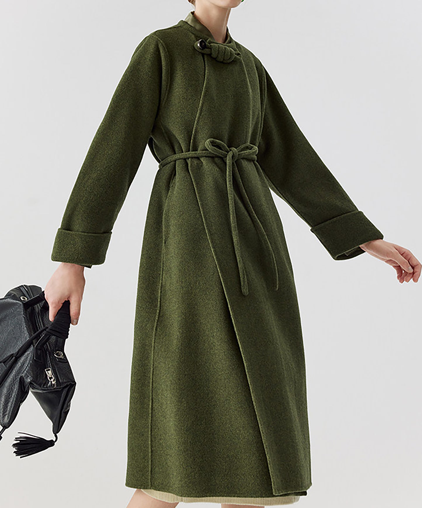 edoa Retro Chinese Style Double-faced Wool Long Princess Coat