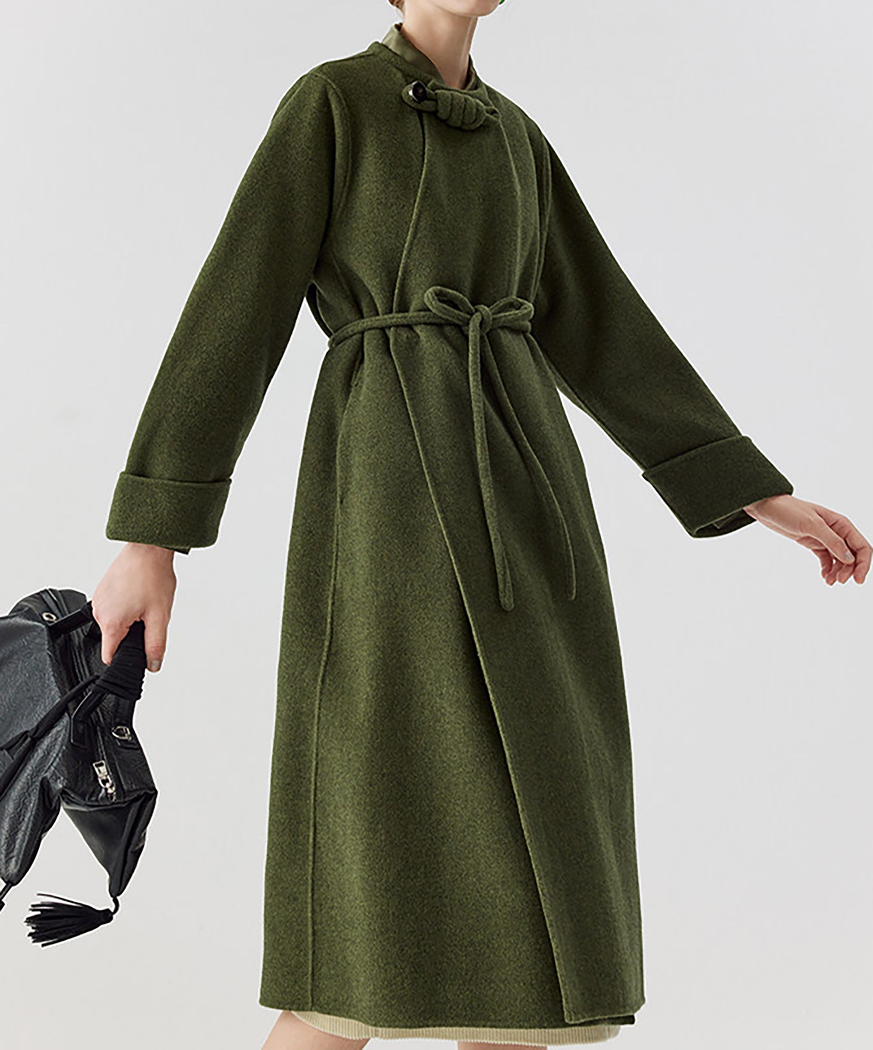 edoa Retro Chinese Style Double-faced Wool Long Princess Coat