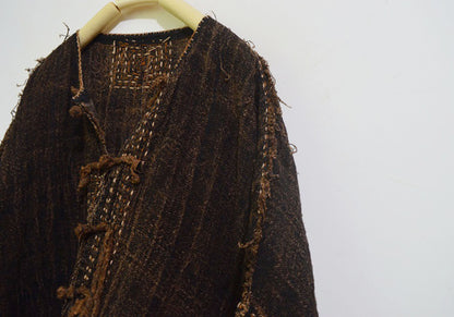 Loose Fitting Plant Dyed Hand Woven Linen Cardigan Jacket ja0051 A673