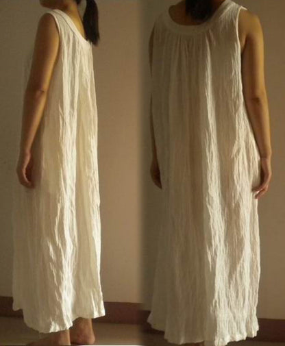 edoa Trapeze Gathered Linen Maxi White Dress 