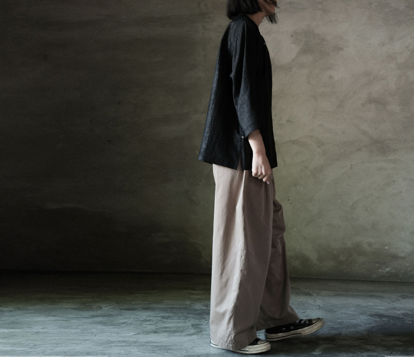 edoa Cracked Mud Silk 3/4 Sleeve Chinese Tee