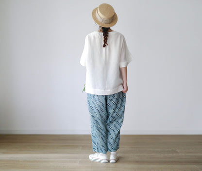 edoa Minimalist White Linen Top