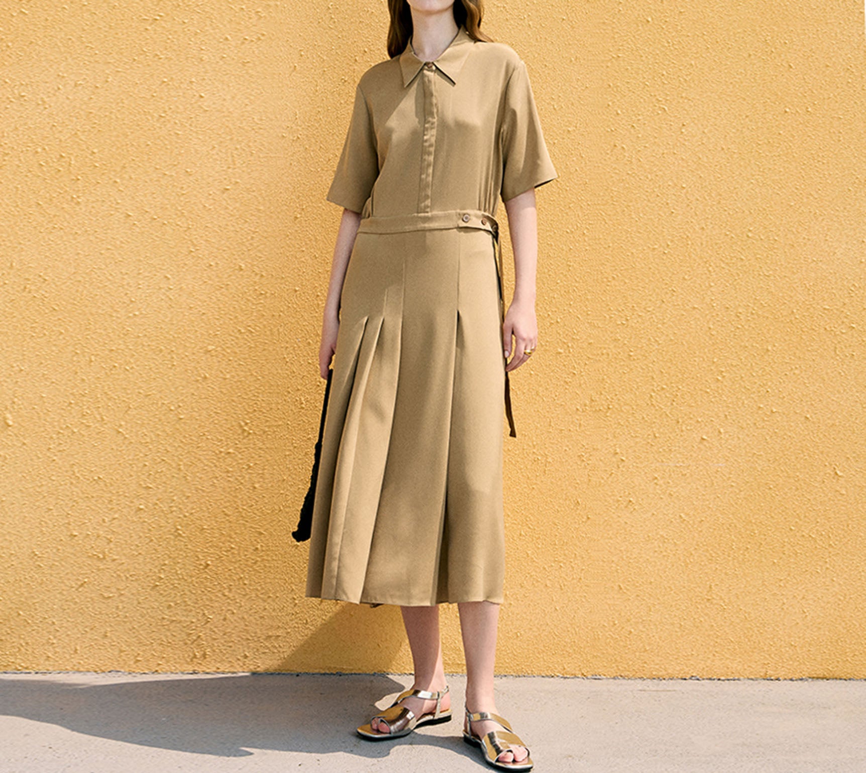 edoa Stretch Silk Crepe de Chine Pleated Dress