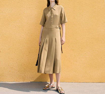 edoa Stretch Silk Crepe de Chine Pleated Dress