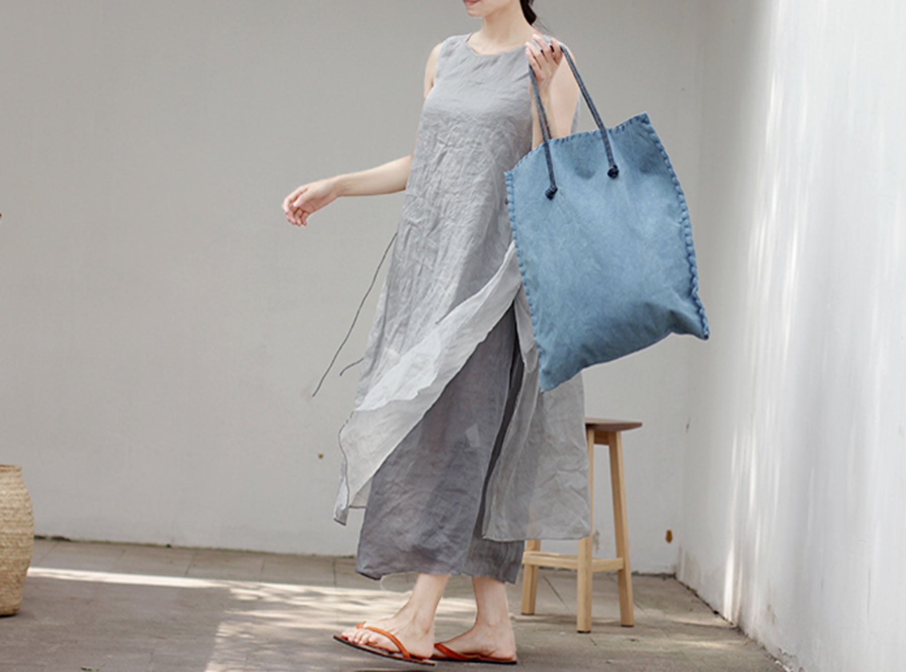edoa Two Layer Ramie Long Sleeveless Dress