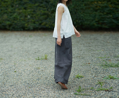 edoa Pintucked Ramie Rayon blend V-neck Tank Top