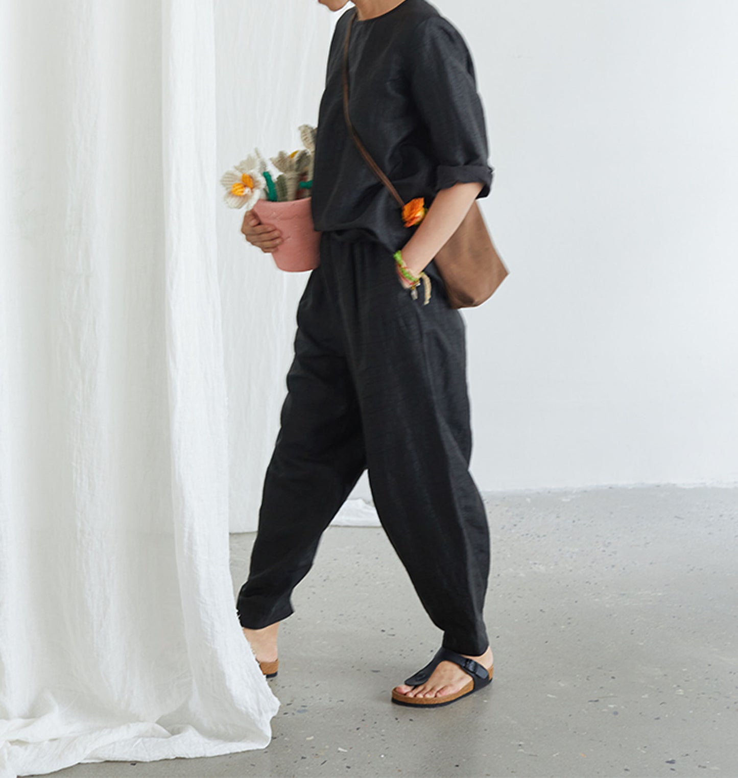 edoa Distressed Mud Silk Tapered Pants