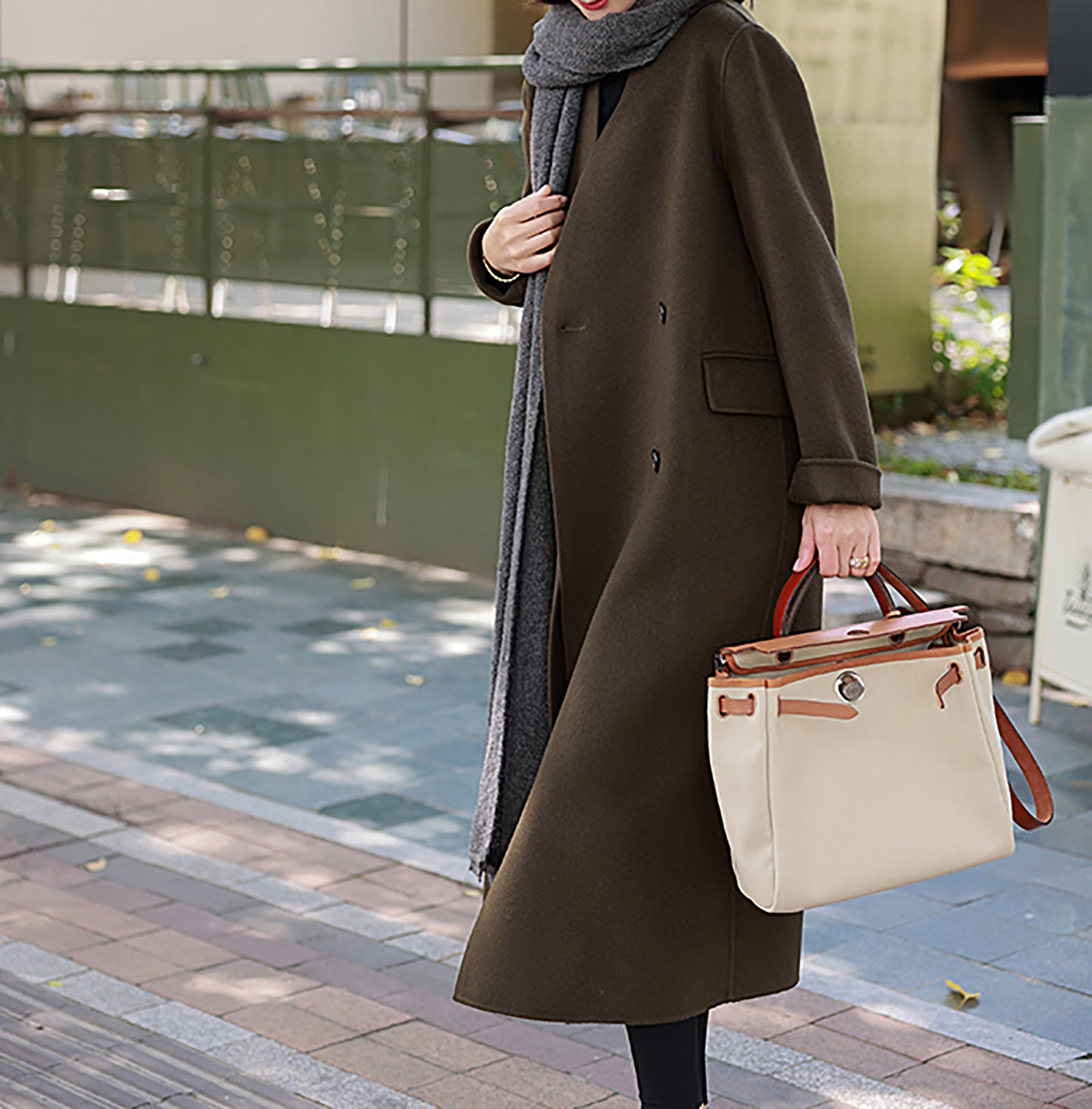 edoa Double Faced Wool V-neck Double-breasted Coat