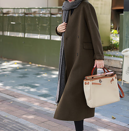 edoa Double Faced Wool V-neck Double-breasted Coat