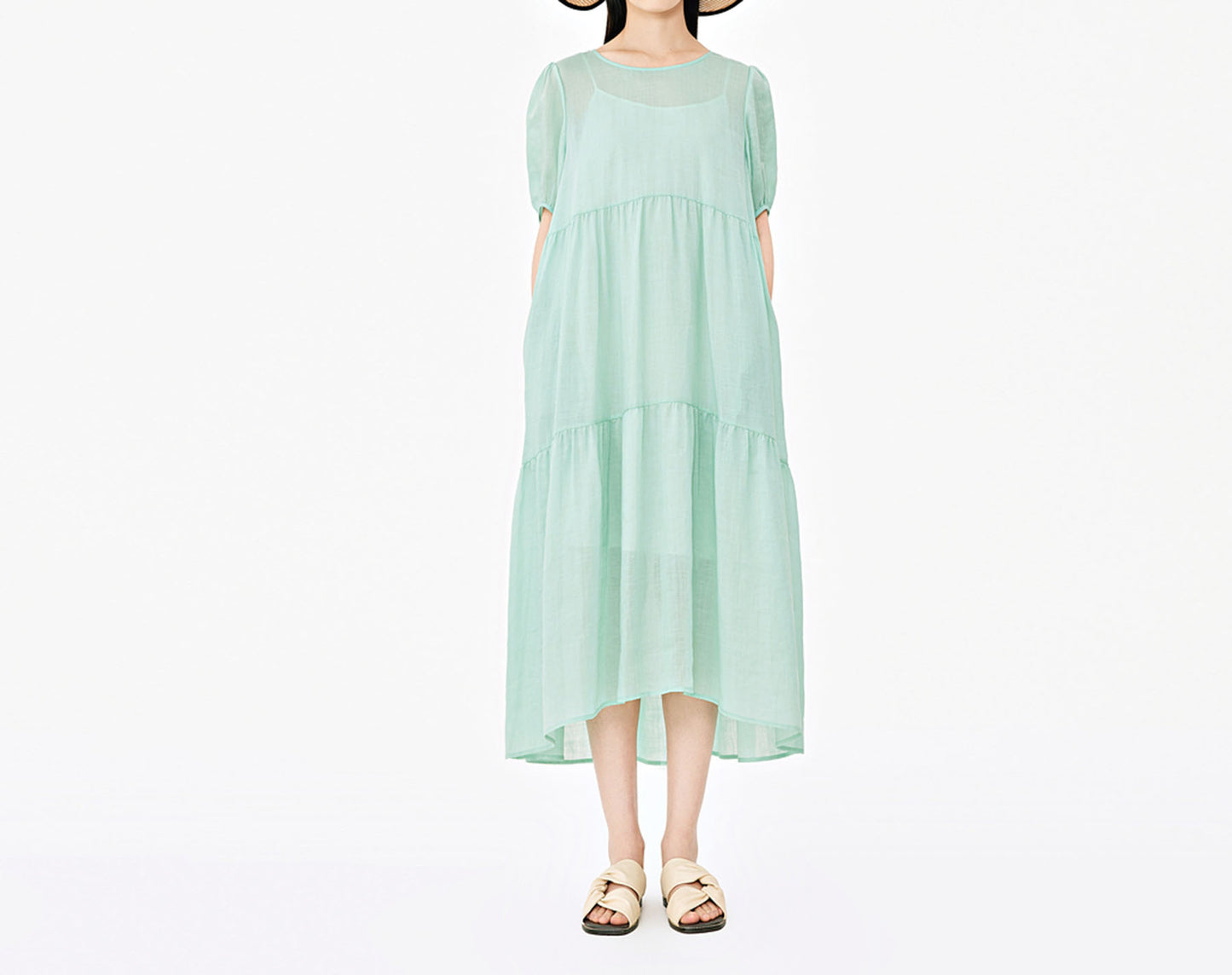 edoa Loose Ramie Rayon blend High Waist Tiered Dress