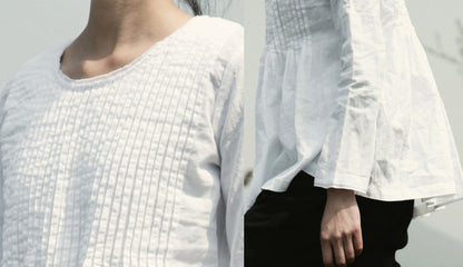edoa Pintucked White Linen Blouse