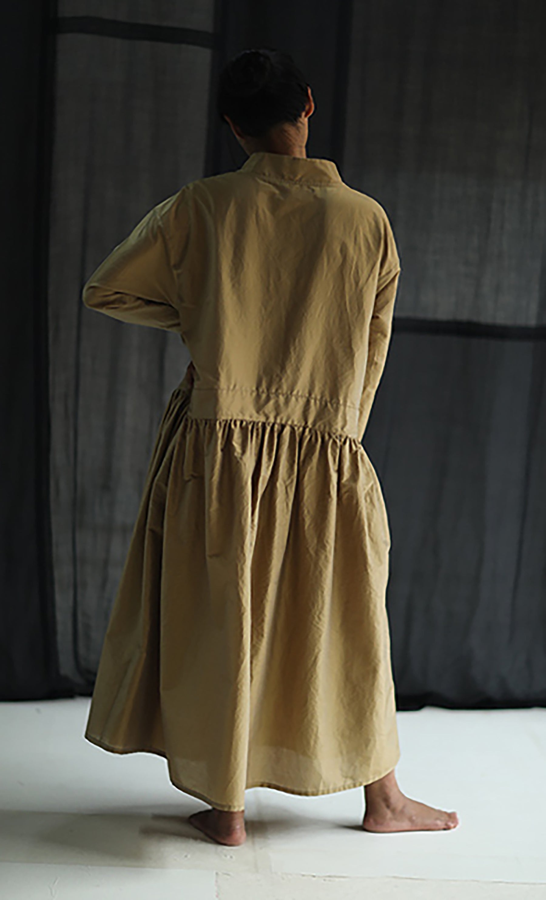 edoa Dupioni Silk Stand Collar Dress 
