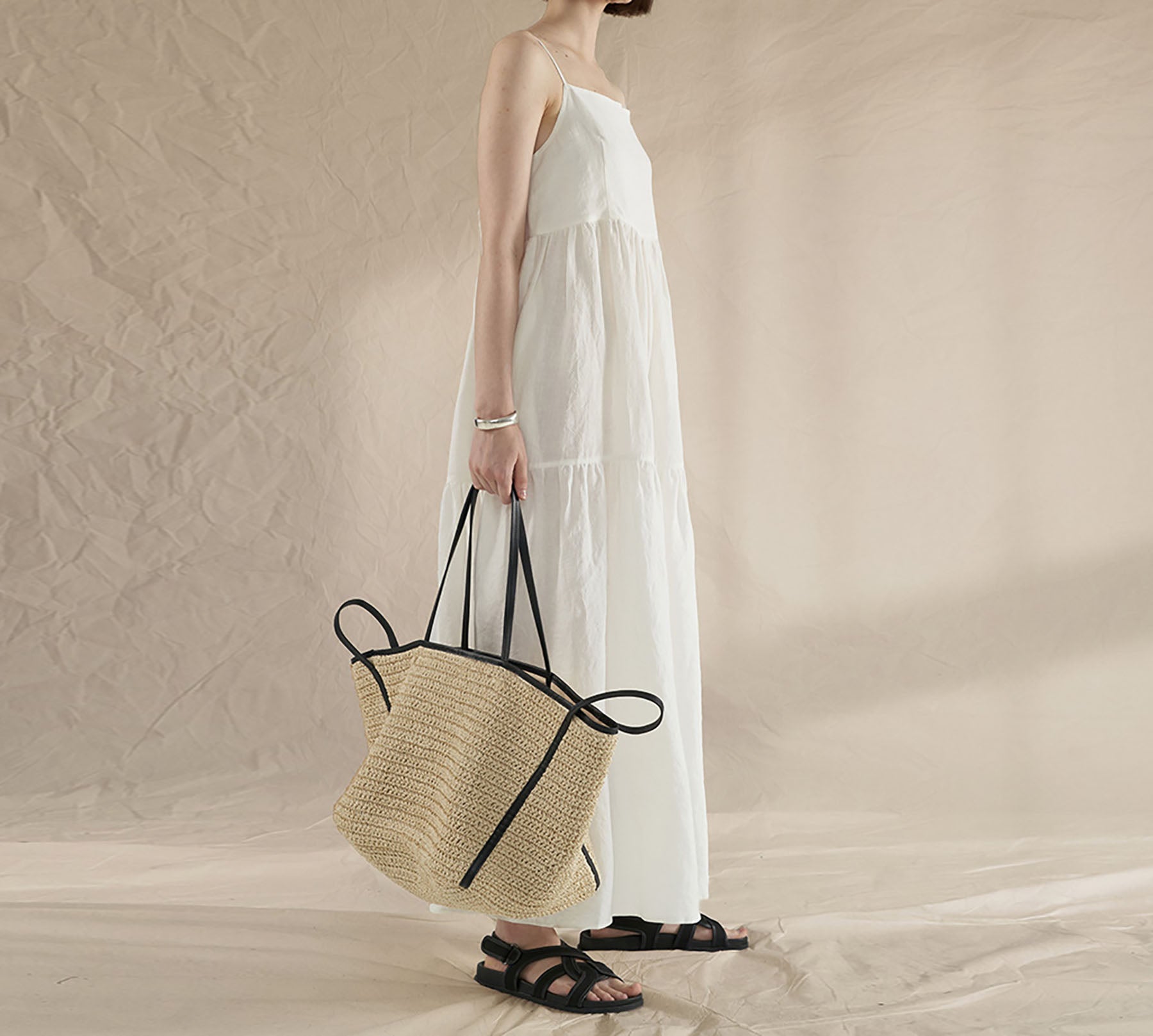 edoa White Linen Tiered Camisole Dress 