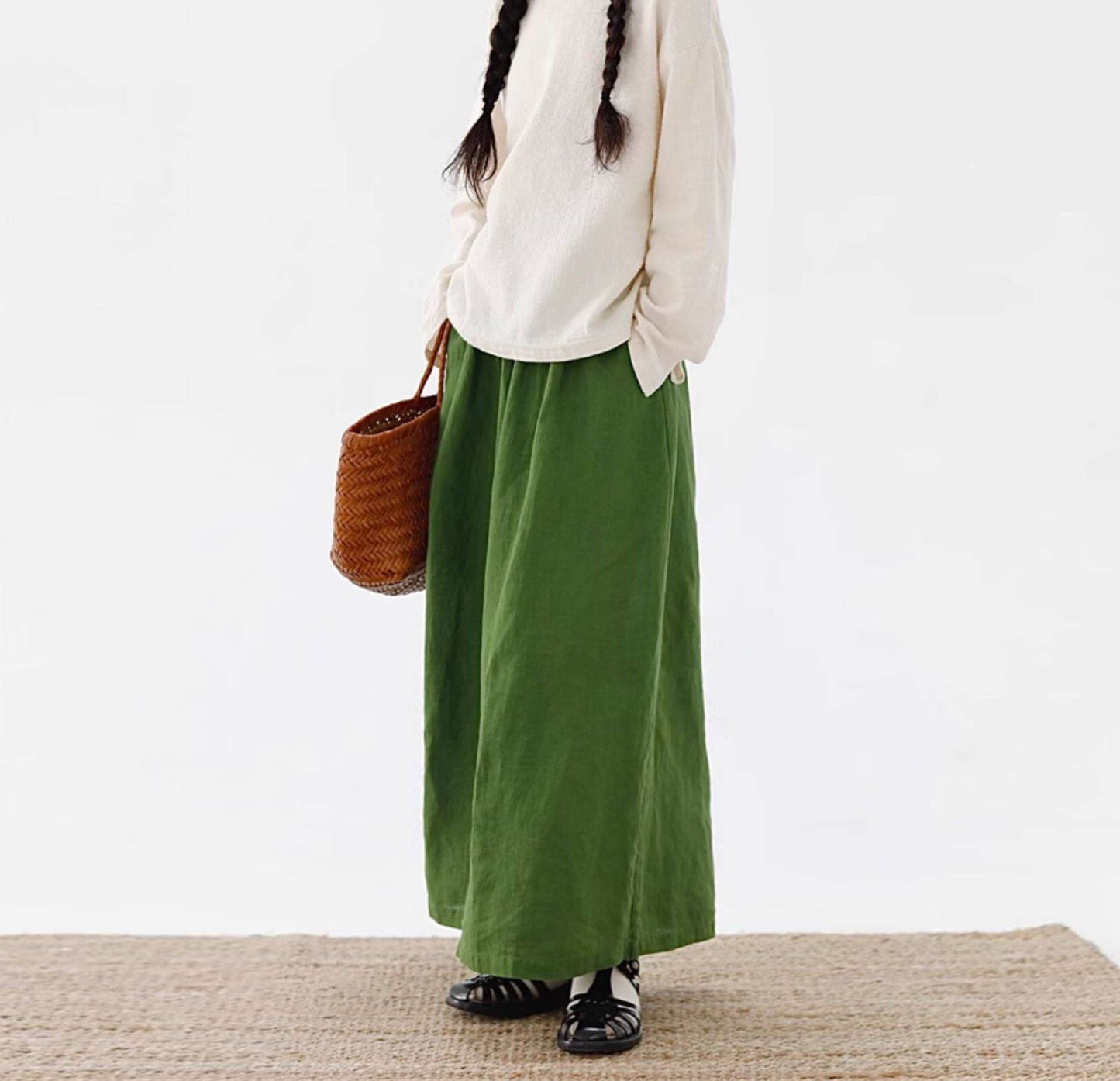edoa Stone-washed Linen Wide Leg Pants 