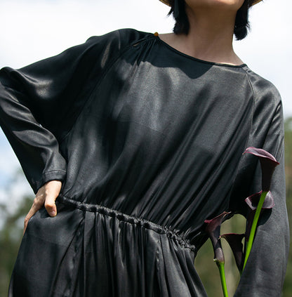 edoa Loose Fitting Mud Silk Crepe Satin Dress 