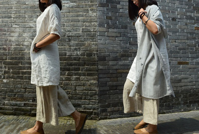 edoa Loose Fitting Linen Cropped Wide Leg Pants 