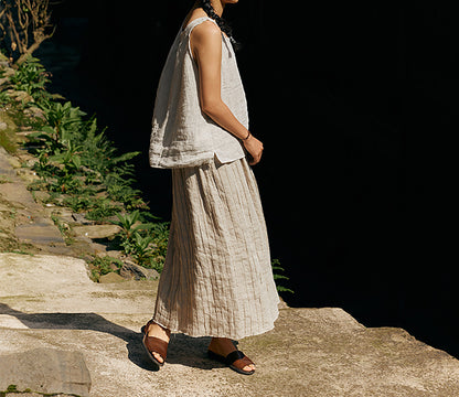 edoa Flax Linen PIntucked Skirt 