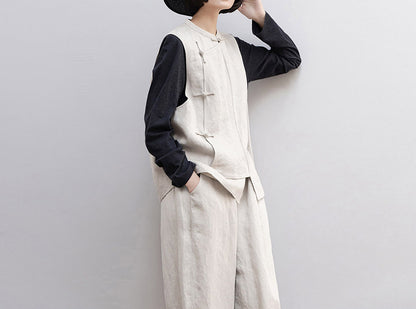 edoa Twill Flax Linen Chinese Vest 