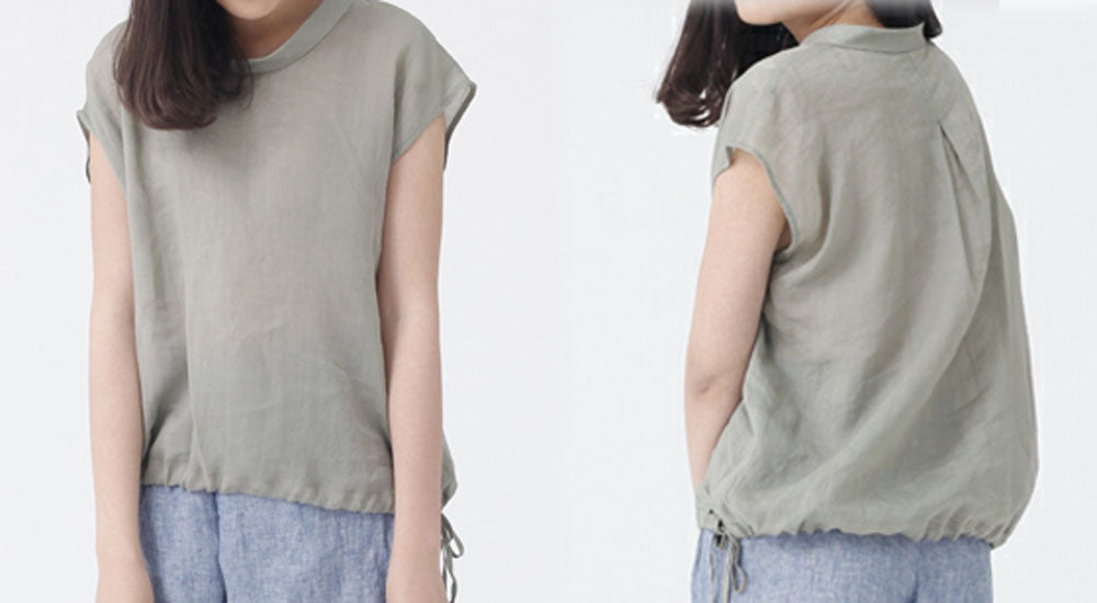 edoa Ramie Rolled Neck Oversized Top