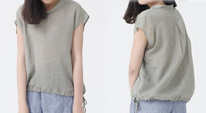 edoa Ramie Rolled Neck Oversized Top