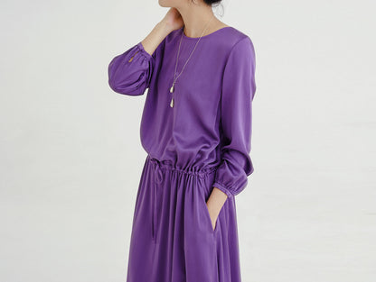 edoa Silk Charmeuse Low Gathered Waist Dress
