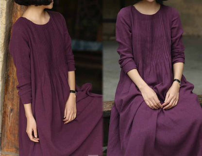 edoa Hand Pintucked Crinkled Linen Floor-length Dress