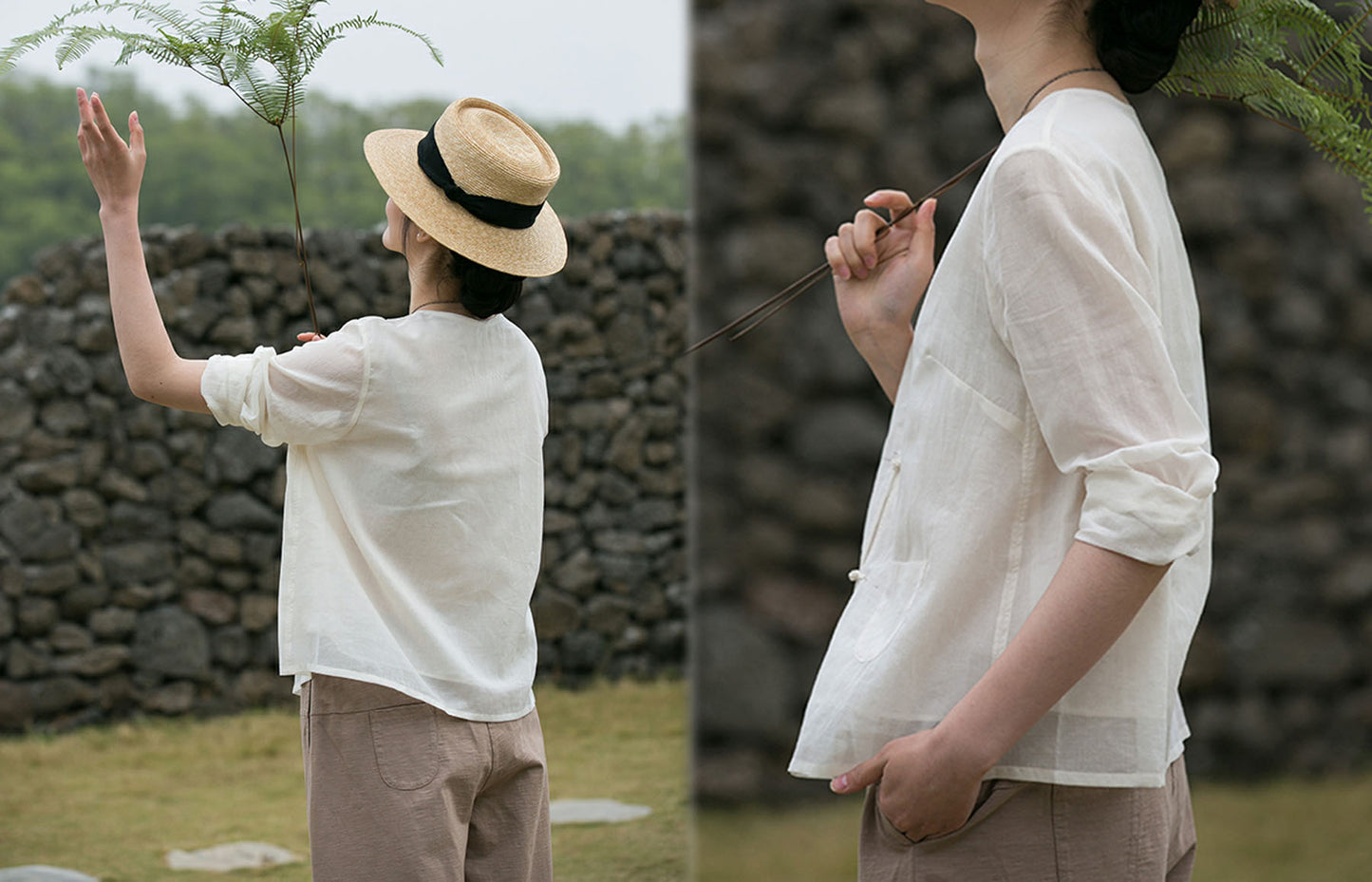 edoa High Counted V-neck Cheongsam Shirt
