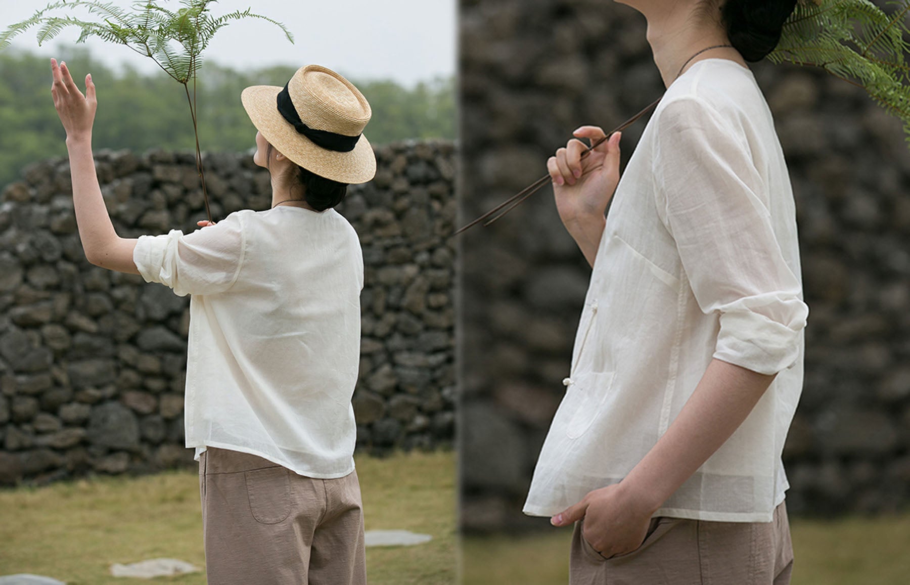 edoa High Counted V-neck Cheongsam Shirt