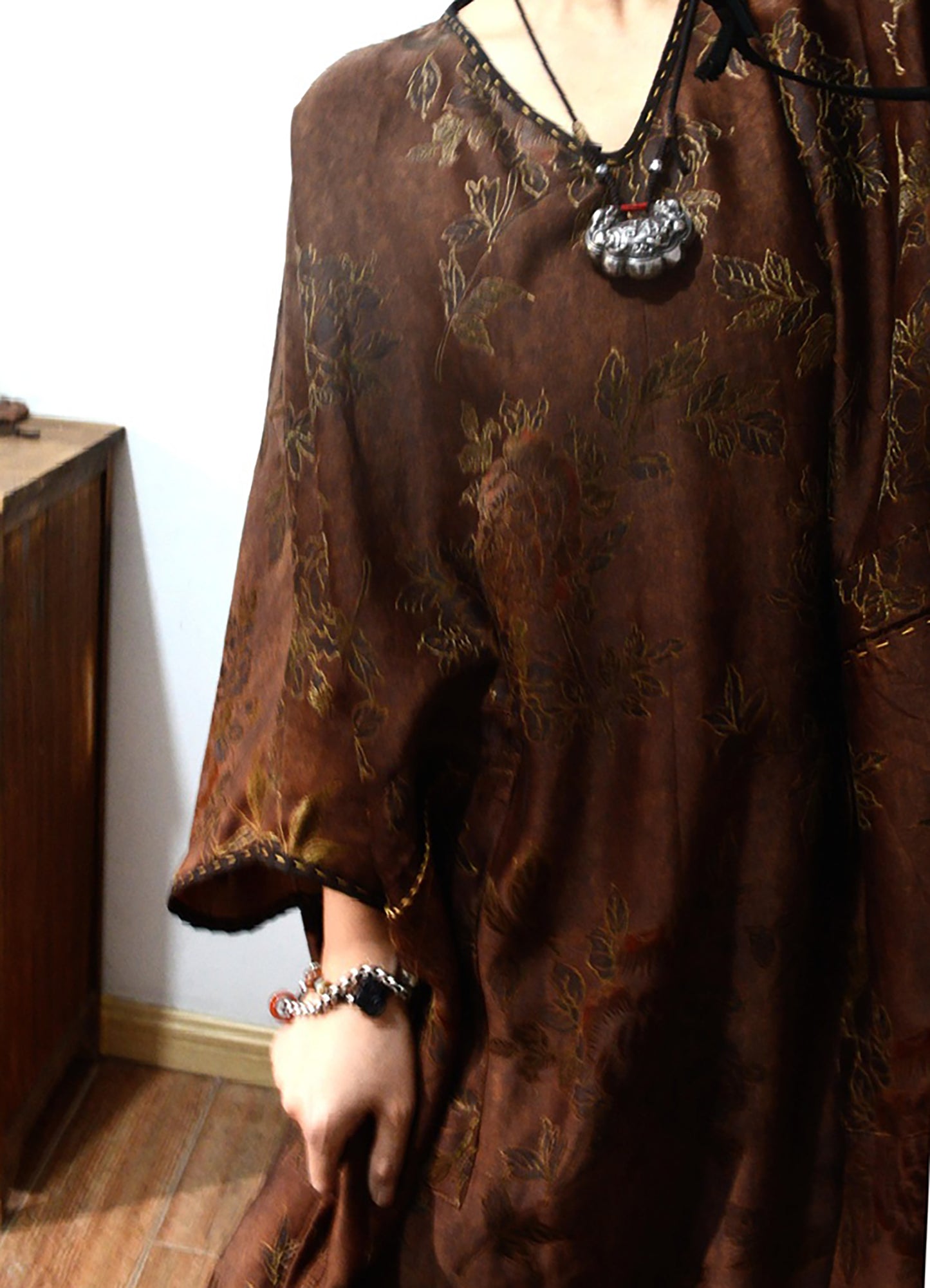 Reversible Mud Silk Song Brocade V-neck Dress dr0137 X283