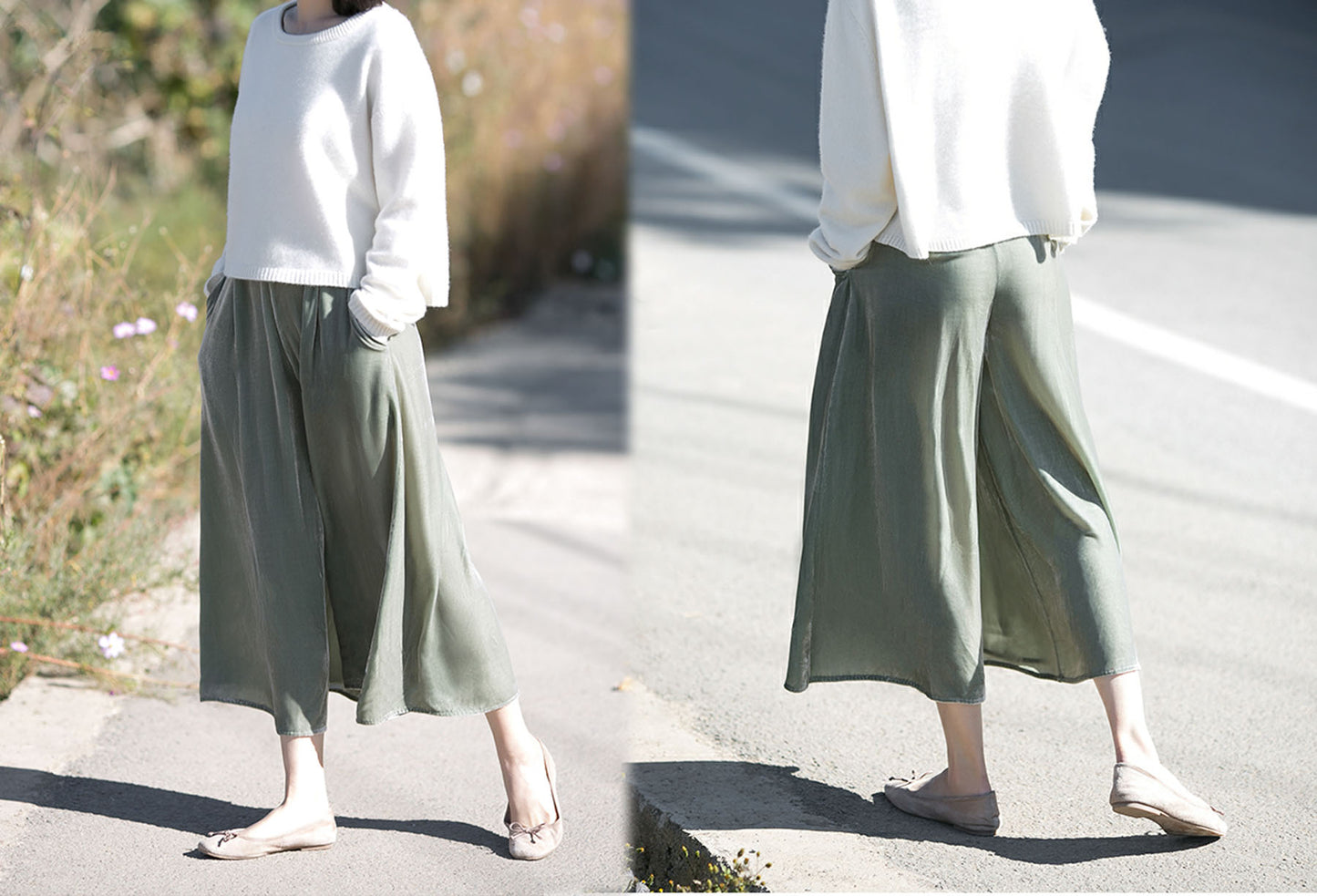 edoa Silk Velvet Wide Leg Pants