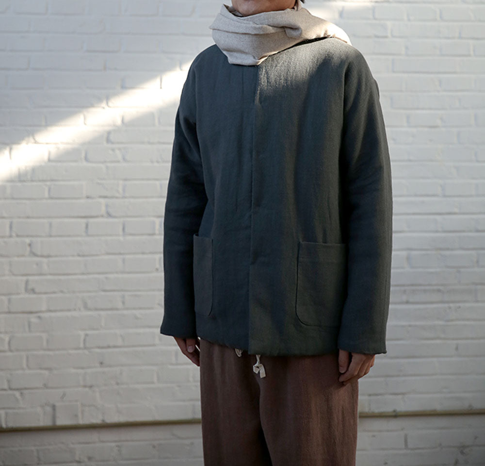 edoa Black Stand Collar Padded Tang Suit