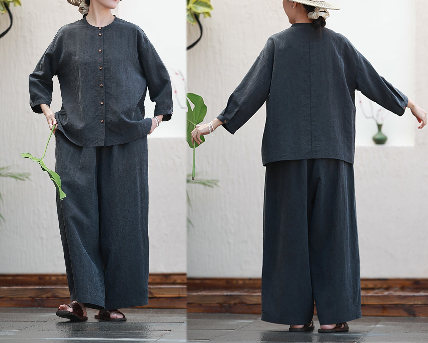 edoa Cracked Mud Silk Wide Leg Pants 