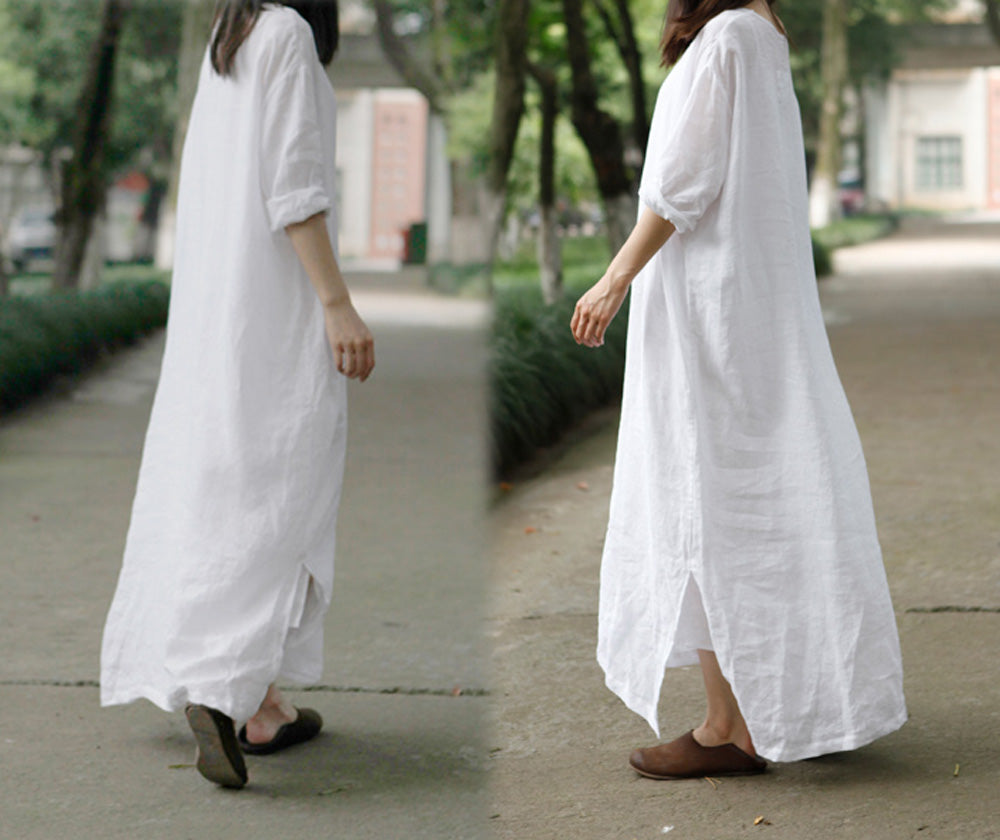 edoa Oversized High Counted Linen Dress