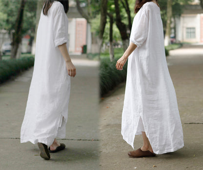 edoa Oversized High Counted Linen Dress