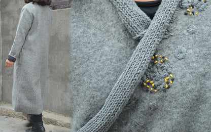Gray Knit Felt Wool Coat co0208 438