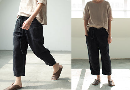 edoa Loose Fitting Pleated Linen Pants
