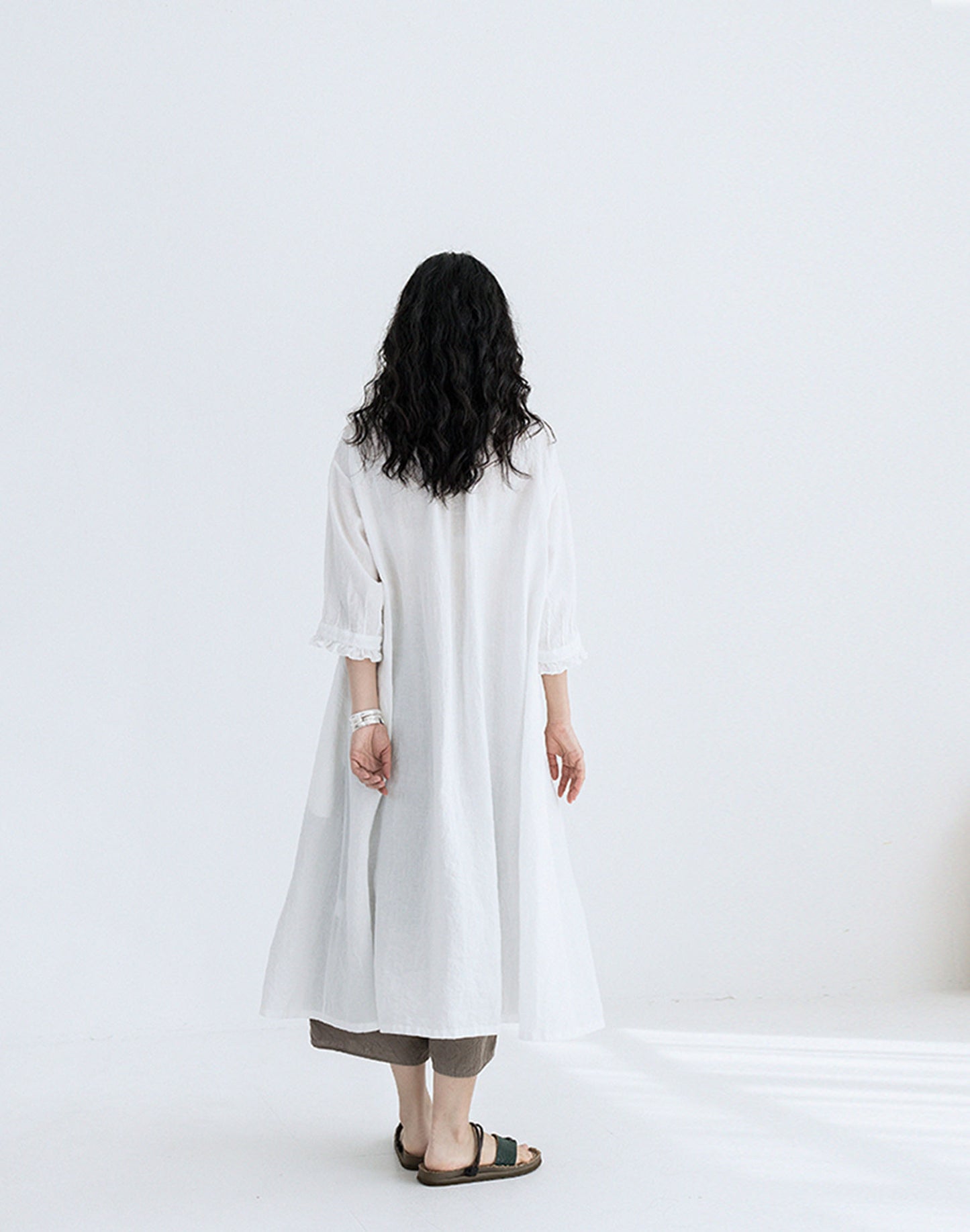 edoa High Counted Linen Pintucked Shirt Dress