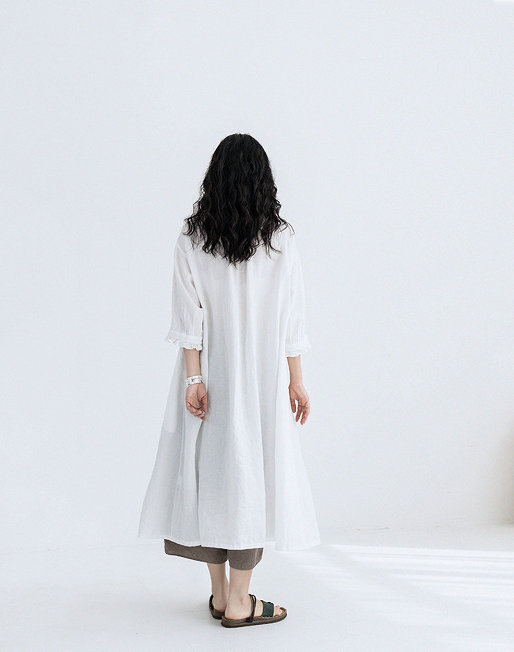 edoa High Counted Linen Pintucked Shirt Dress