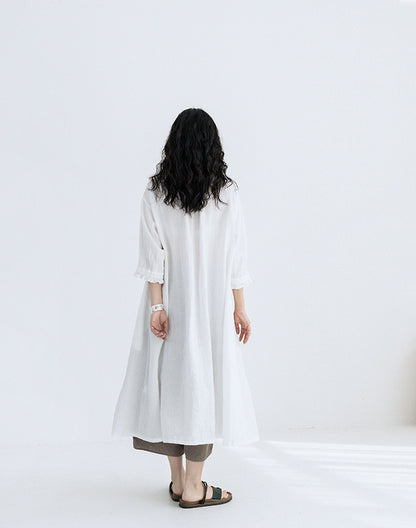 edoa High Counted Linen Pintucked Shirt Dress