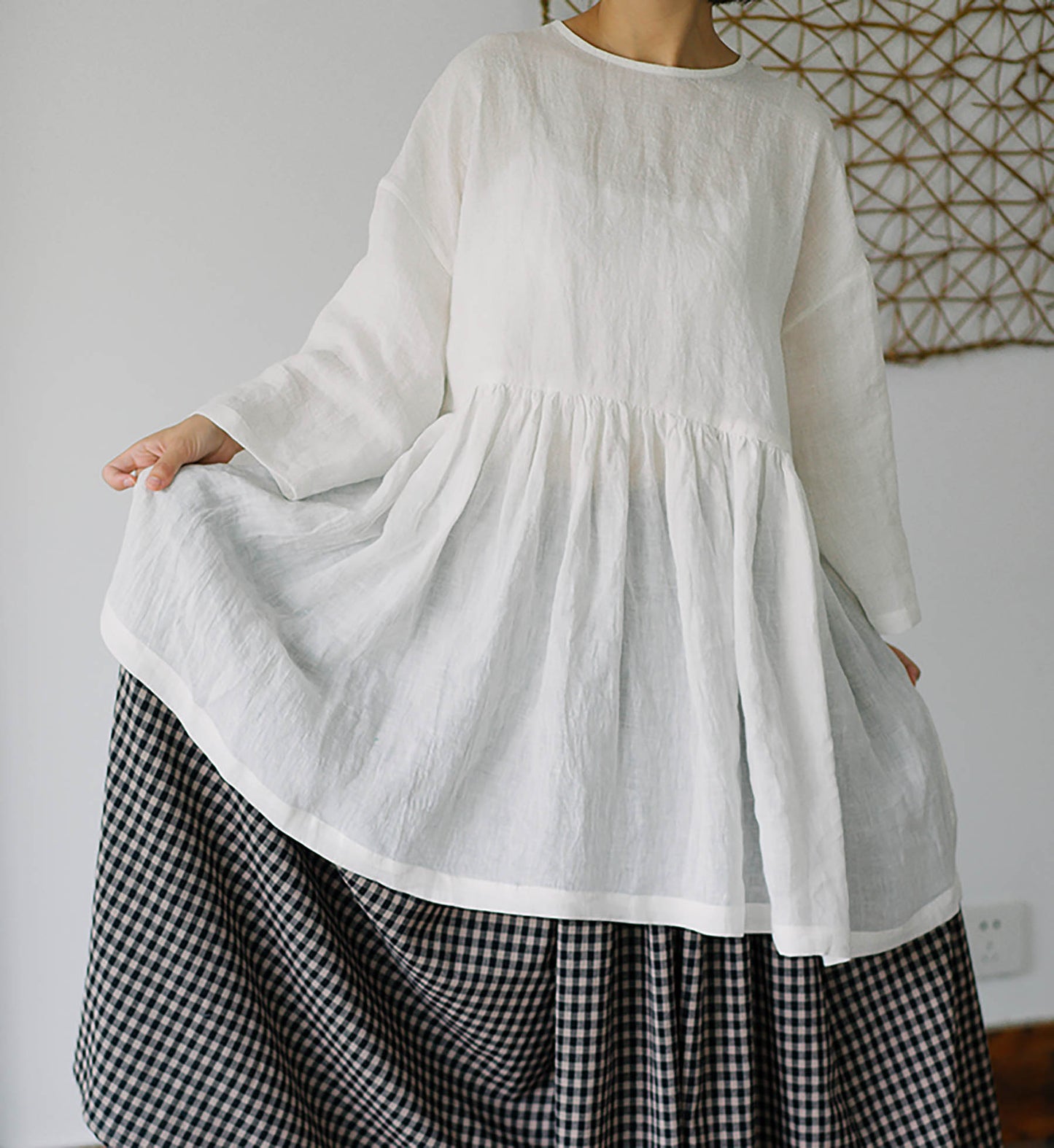 edoa Linen Peplum Blouse with Ruffled Hem