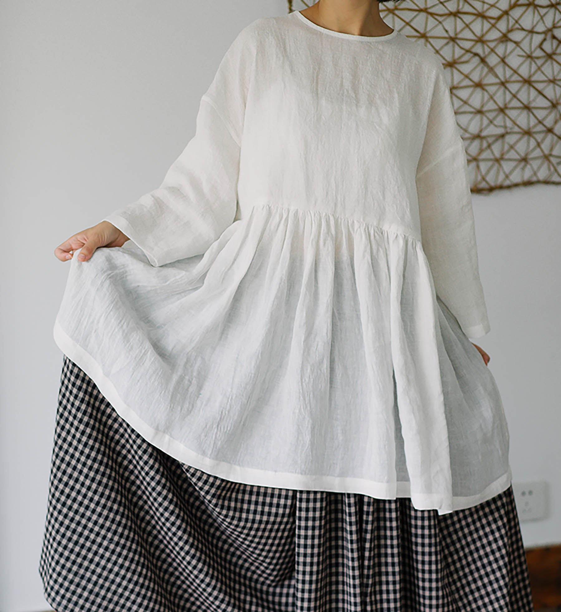 edoa Linen Peplum Blouse with Ruffled Hem