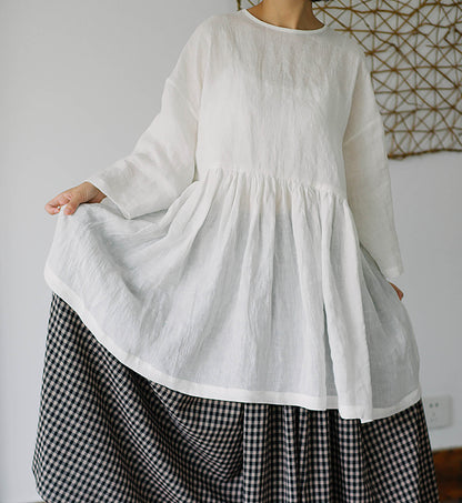 edoa Linen Peplum Blouse with Ruffled Hem