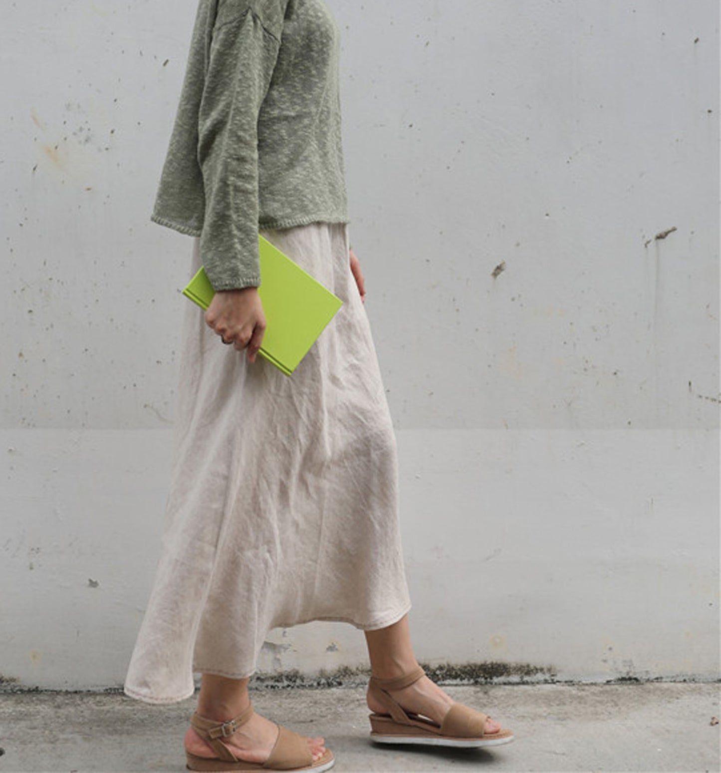 edoa Linen Bias Cut Midi Slip Skirt