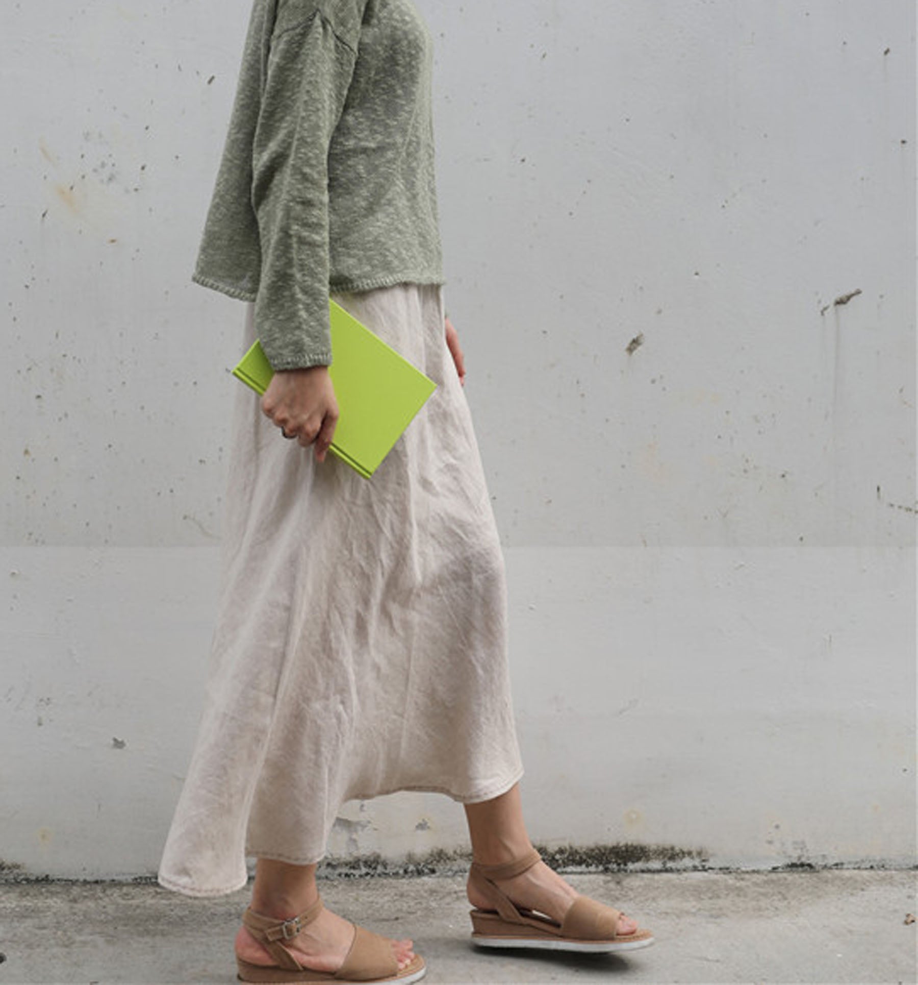 edoa Linen Bias Cut Midi Slip Skirt