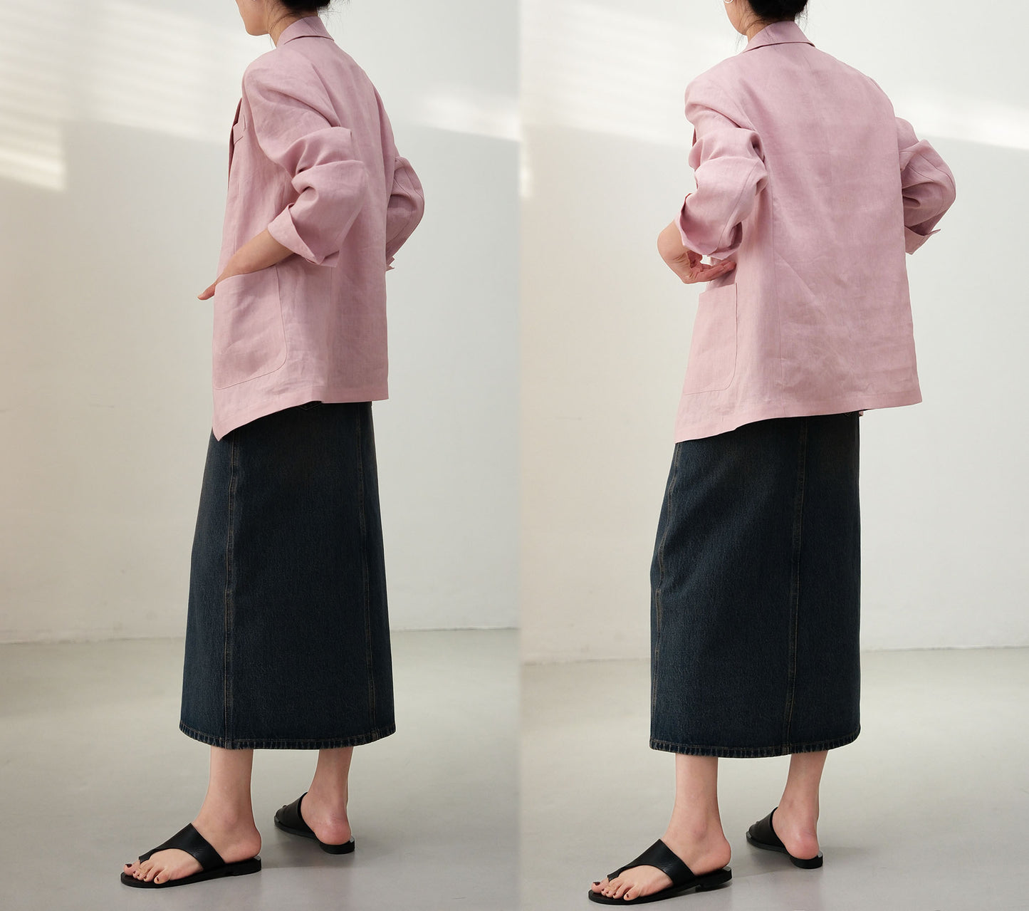 edoa Pink Linen Blazer with pockets