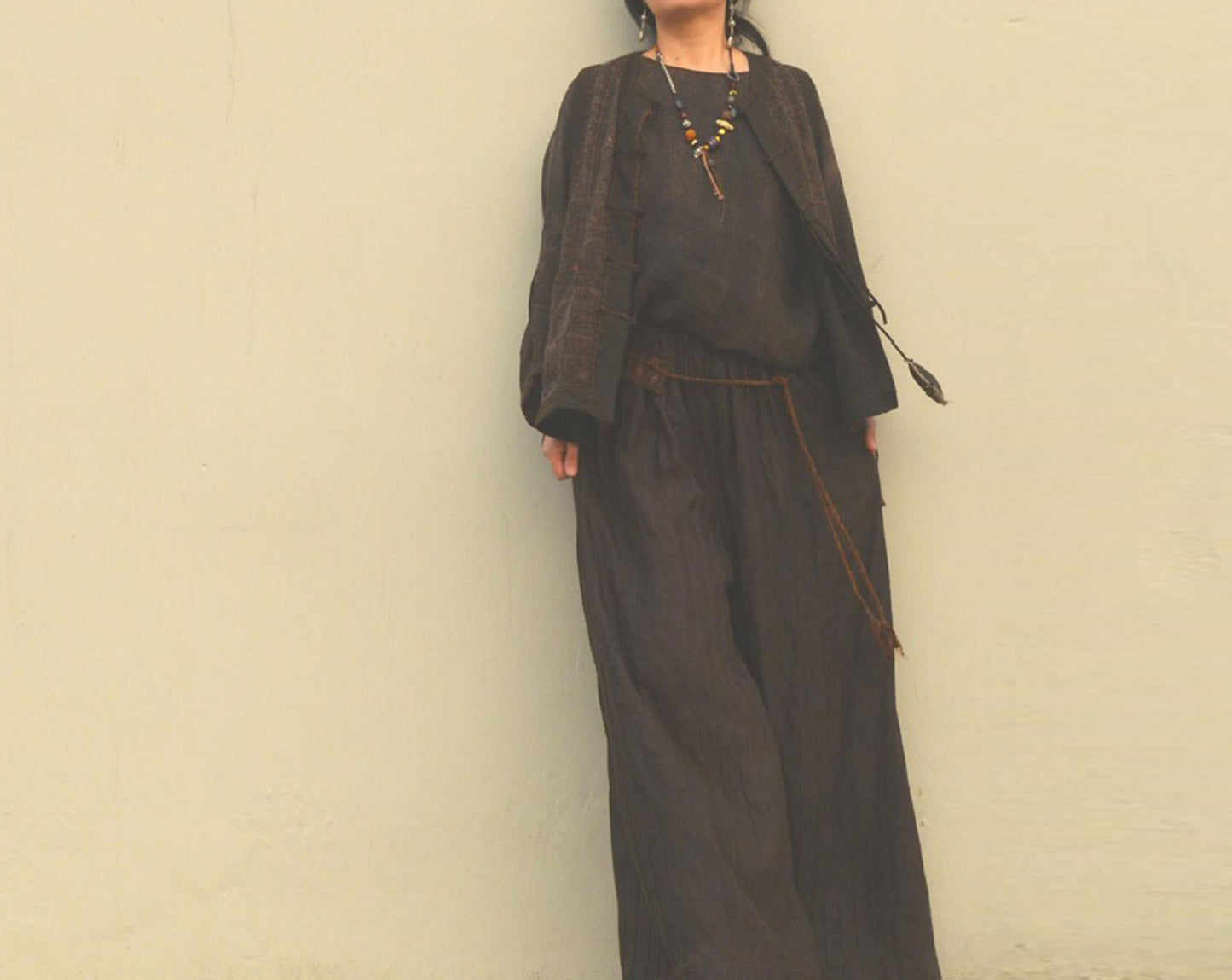 edoa Mud Noil Silk Pintucked Wide-leg Pants