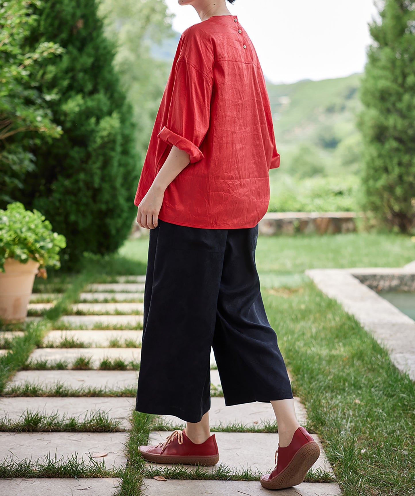edoa Red Dupioni Silk Shirt 