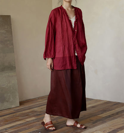 edoa Thin Ramie Pintuck Poet Blouse
