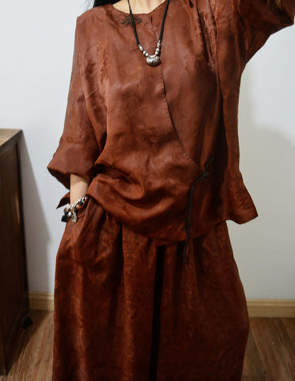 Mud Silk Jacquard Wide Leg Pants pa0127 X134