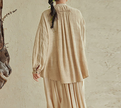 edoa Raw Tussah Silk Smocking Shirt